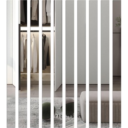 10Pcs Self-Adhesive Mirror Wall Stickers, 5x50cm Mirror Tiles for Home Decor, Bedroom and Bathroom DIY Wall Art