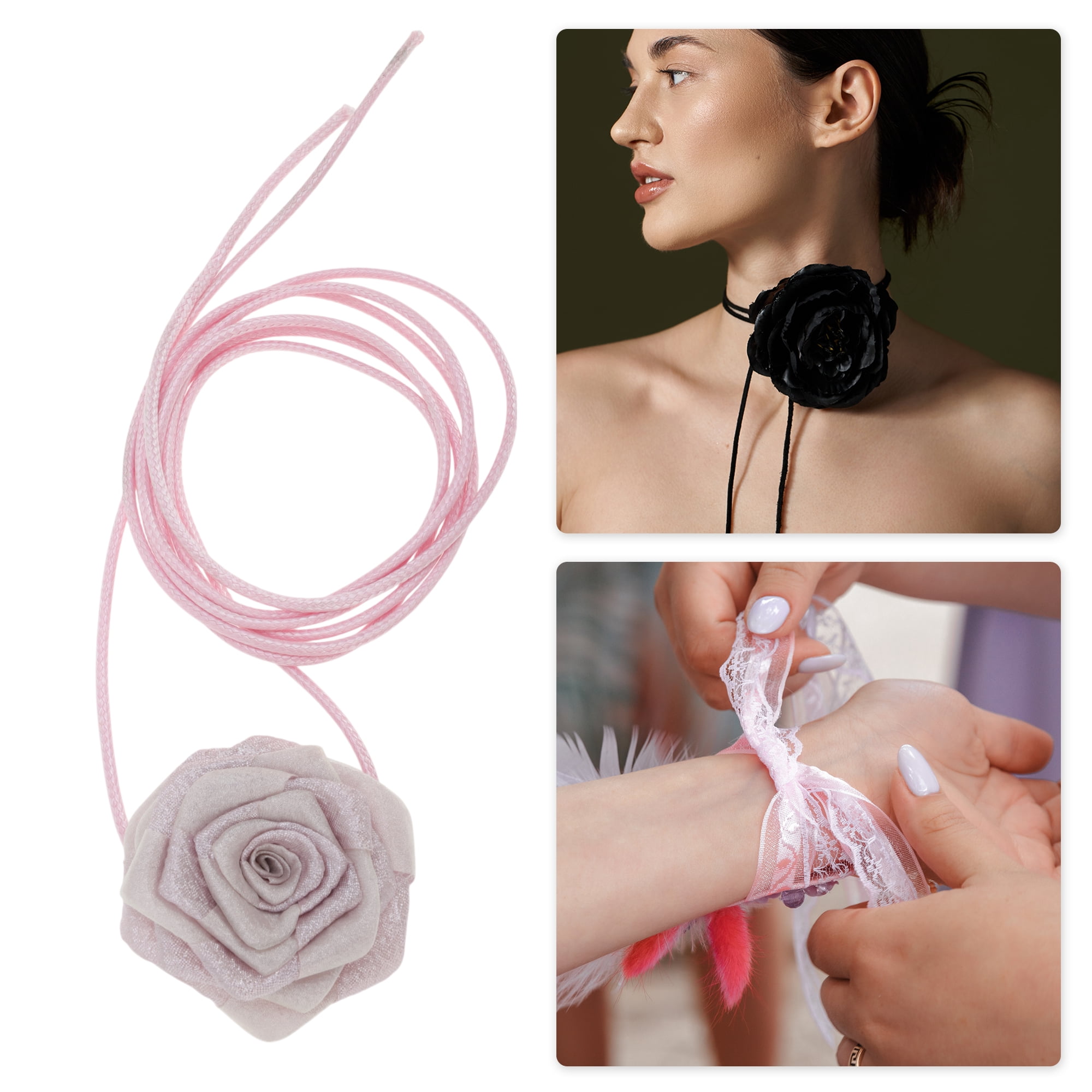 Unique Bargains Fashion Rose Adjustable Choker Necklace for Women Purple, Light Pink