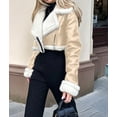 thumbnail image 4 of Female Leather Jacket Faux Fur Moto Jacket Winter Trench Coat Cropped Shearling Jacket Beige M, 4 of 10