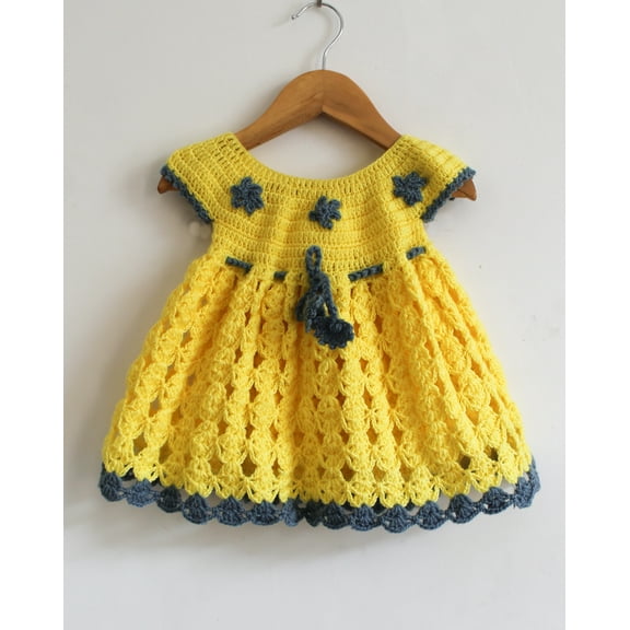 Woonie Short Sleeves Floral Design Handmade Dress - Yellow