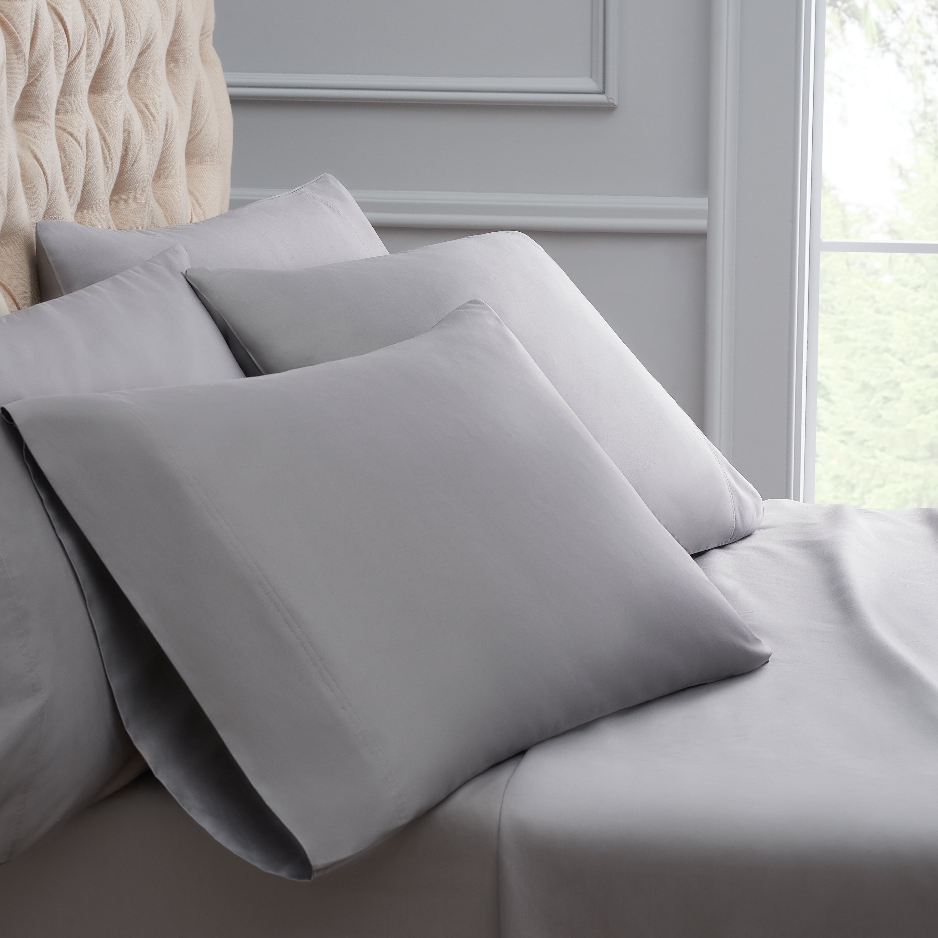 Hotel Style 1200 Thread Count Cotton Rich 6-Piece Sheet Set, Soft Silver Color, King