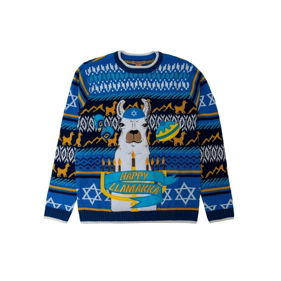 Jollidays Men's Happy Llamakka Ugly Hanukkah Sweater, Sizes S-XL