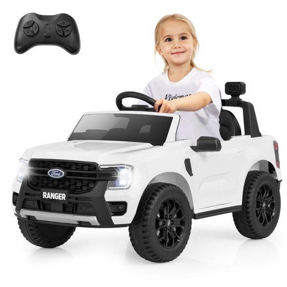 Costway 12V Licensed Ford Ranger Kids Ride on Car with Remote Control Storage Basket White