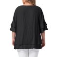 thumbnail image 3 of Agnes Orinda Women's Plus Size Tops Crew Neck Ruffle Short Sleeve Blouse Double Layered Summer Casual Solid Shirts 2X Black, 3 of 6