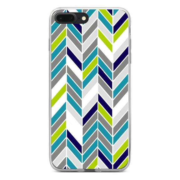 DistinctInk Clear Shockproof Hybrid Case for iPhone 7 PLUS / 8 PLUS (5.5" Screen) - TPU Bumper, Acrylic Back, Tempered Glass Screen Protector - Teal Navy Grey Herringbone