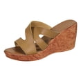 thumbnail image 5 of Rokment Cork Footbed Wedges Slip on Dressy Sandals for Women Ladies Fashion Casual Leather Open Toe Platform Chunky Heeled Beach Summer Dress Slides Shoes Khaki Size 6.5, 5 of 6
