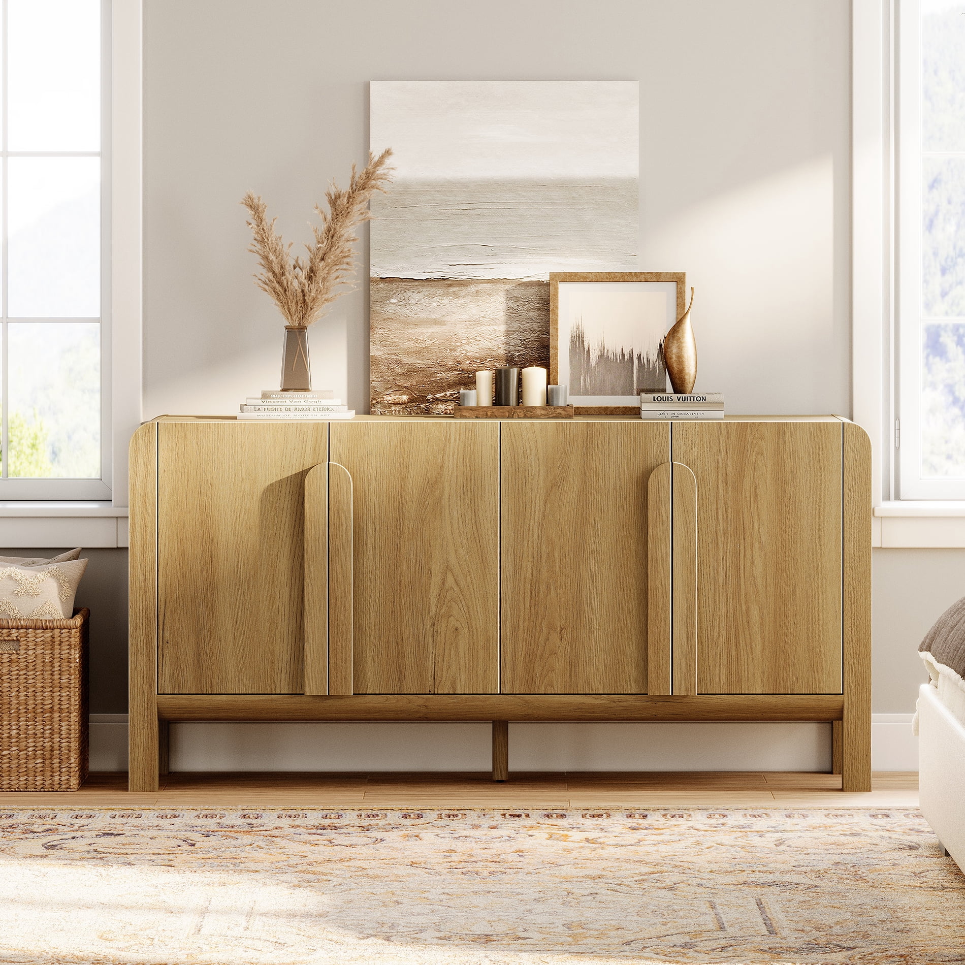 Modern 63" Wooden Sideboard Buffet Cabinet with Storage, Mid-century Credenza with Doors and Adjustable Shelves for Kitchen Living Room, Dining Room