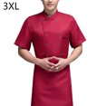 thumbnail image 2 of Uniforme de Chef, delantal de cocina de manga corta, trajes de doble botonadura, camisas de costura cómodas para hombres, estilo Simple para cafetería, rojo 3XL Sweethay LF000329-23, 2 of 7