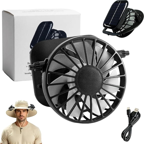 Solar Fan Replacement, 3-Speed Adjustable Clip-On Cooling Fan, Mini Solar Powered Fan for Hat Replacement, Portable Solar and USB Rechargeable for Camping Fishing Hiking Outdoor