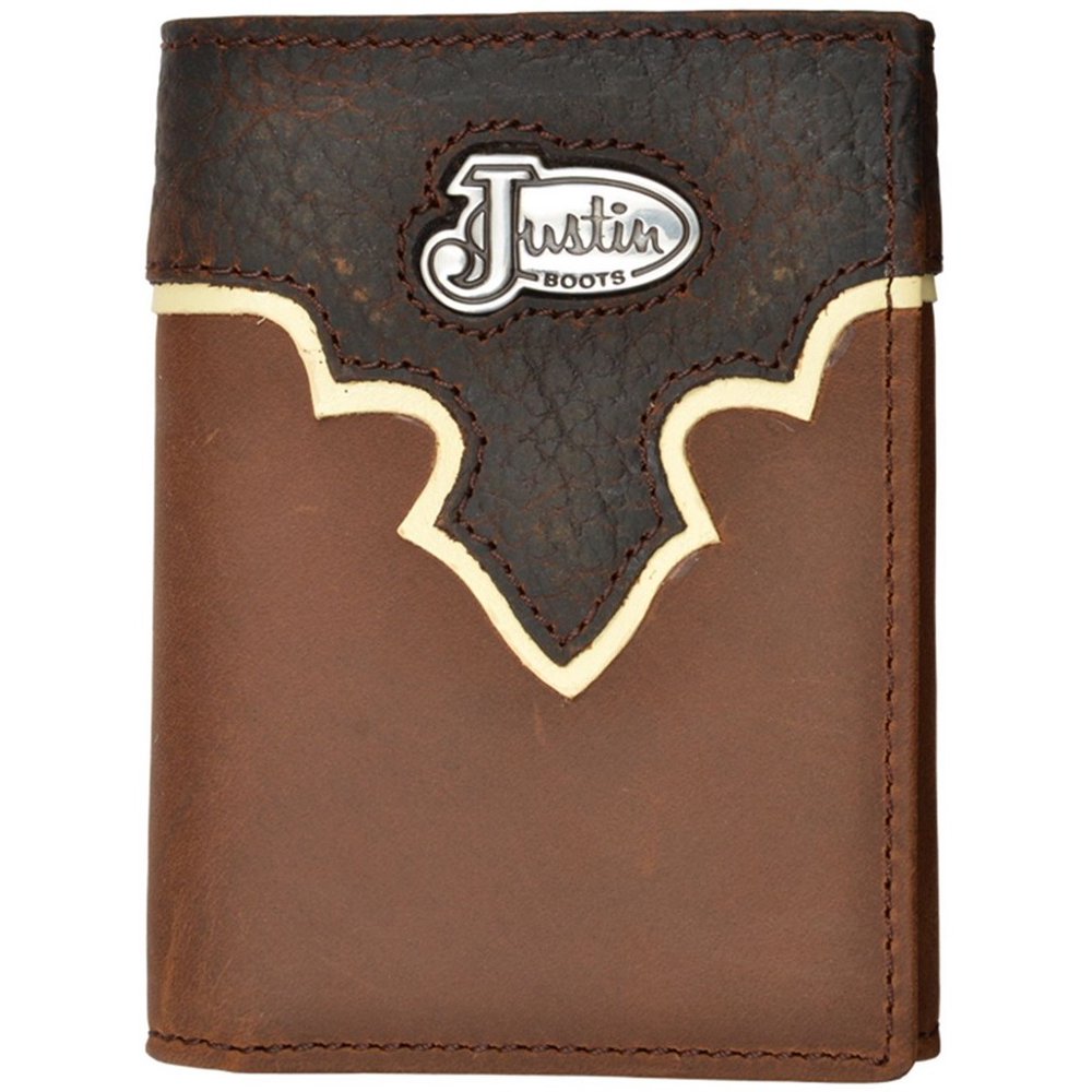 JUSTIN Justin Western Wallet Mens Trifold Rawhide Bullhide Brown