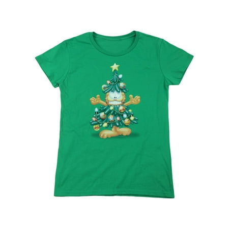 Garfield Famous Comic Strip Cat Crazy Christmas Tree Holiday Women's T-Shirt Tee
