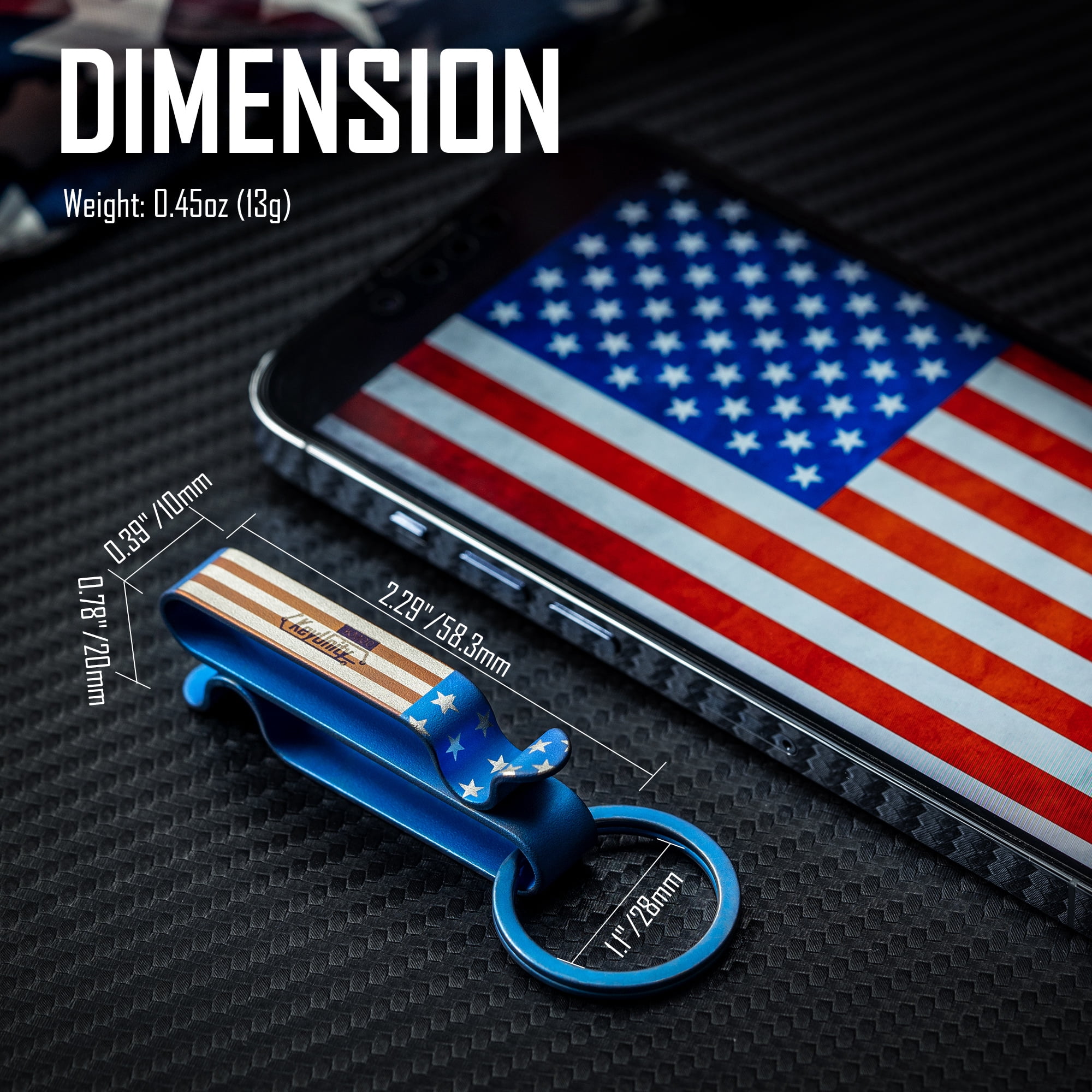 Key Unity Belt Key Clip, Titanium Double Side Quick Release Key Holder with Detachable Keyring for Belt Pants Loop Pocket, KM00, Blue