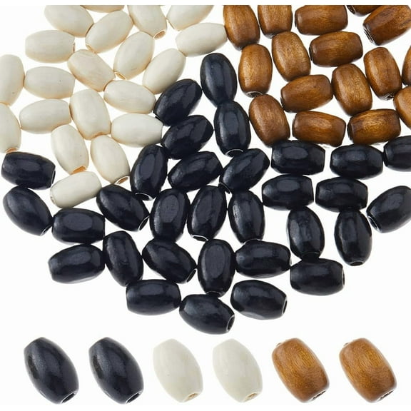 600Pcs 3 Colors Wooden Beads Oval Natural Wood Beads 12x8mm Macrame Beads Large Hole Beads Handmade Crafts Loose Beads for DIY Bracelet Jewelry Making Party Decor