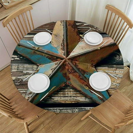 

BCIIG Star Wooden Wall Folk Art Round Table Cover Stain Resistant Washable Indoor Outdoor Tablecloth Kitchen Dining Wedding Parties 100% Polyester Fiber 31-35