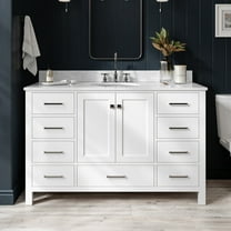 Ariel Cambridge 53 In. Single Oval Sink Vanity With Carrara White Marble 0.75 In Countertop In White