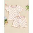 thumbnail image 2 of Bslissey Toddler Baby Boys Girls Summer 2Pcs Outfits Checkerboard Print Short Sleeve T-shirt + Elastic Waist Shorts 6M 12M 18M 24M 3T Infant Casual Short Pants Sets, 2 of 9