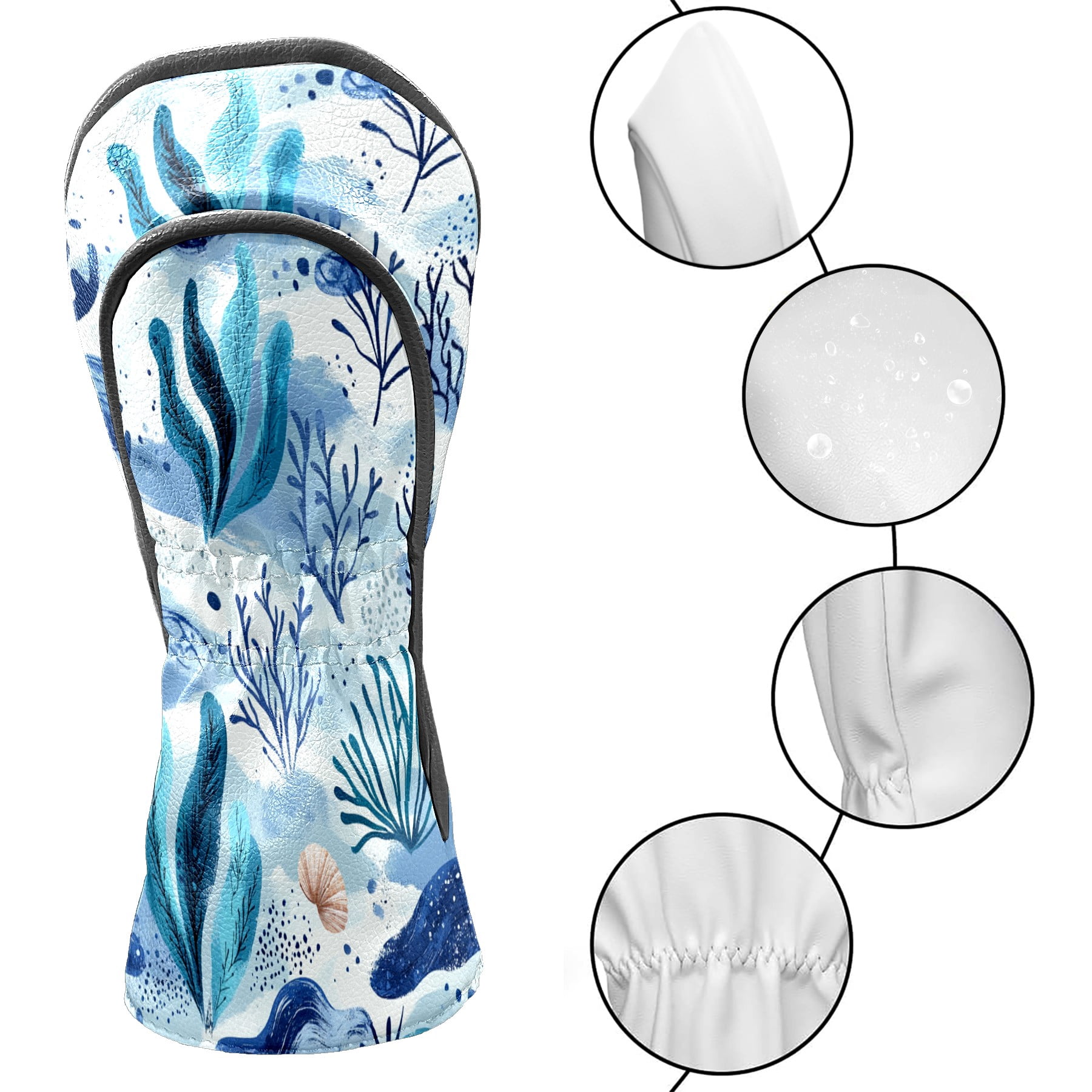 Golf Club Covers PU Leather Waterproof Head Covers for Fairway Woods Hybrids Marine Plants