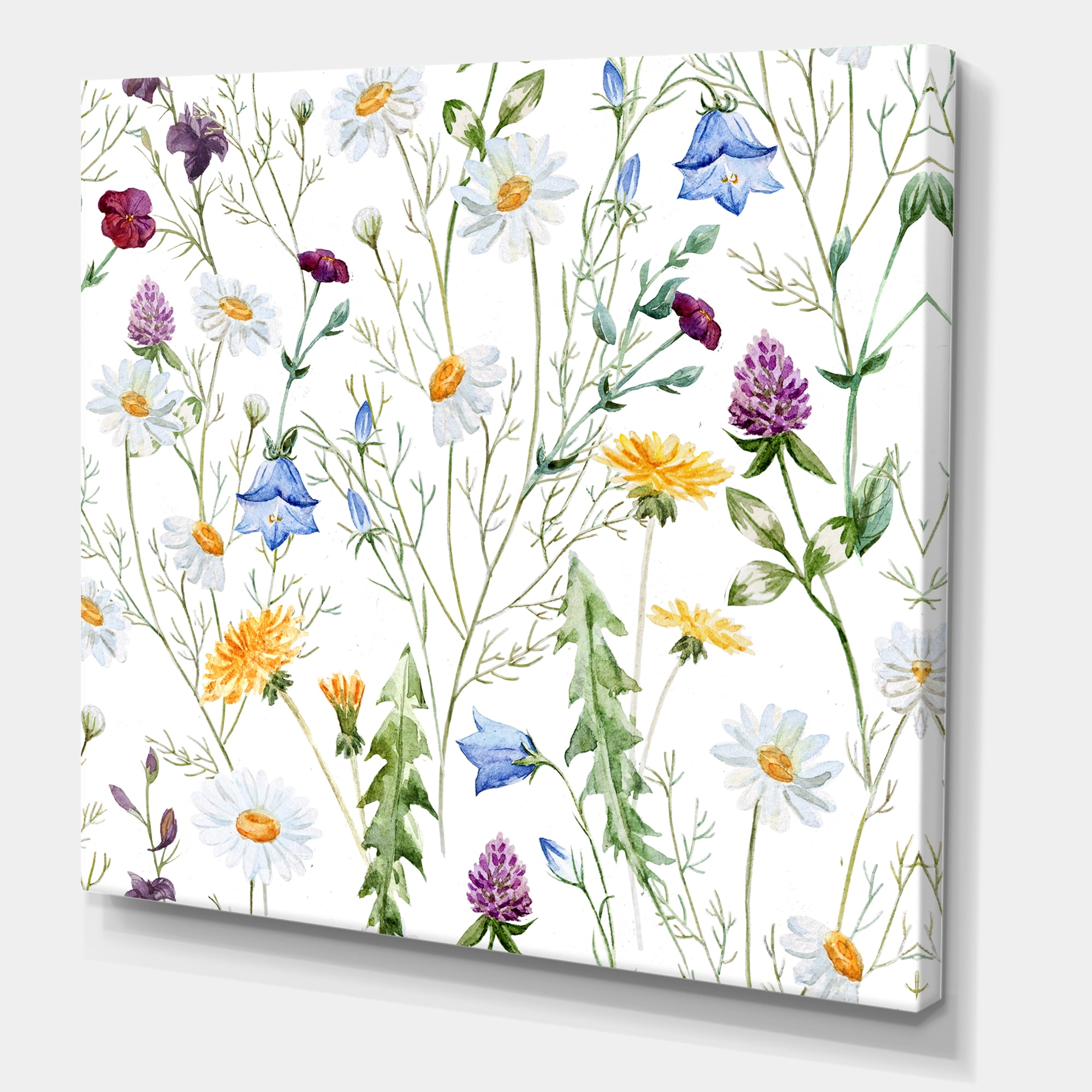 Wildflowers Clover Bell and Chamomile III 16 in x 16 in Painting Canvas Art Print, by Designart