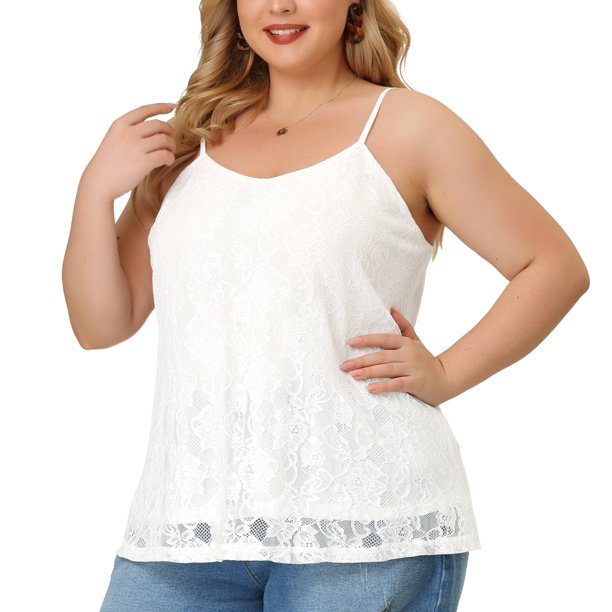 Women's Plus Size Cami Lace Adjustable Strap Elegant Camisole Tops White 1X