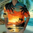 thumbnail image 2 of Polo Shirts for Men Short Sleeved Casual Style Print Seaside Coconut Sunset Print Short Sleeved Cardigan Button Lapel Button Down Shirt Sizes M, 2 of 4