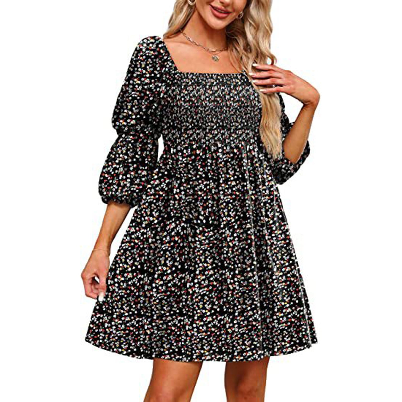 BEEYASO Clearance Summer Dresses for Women Floral Scoop Neck A