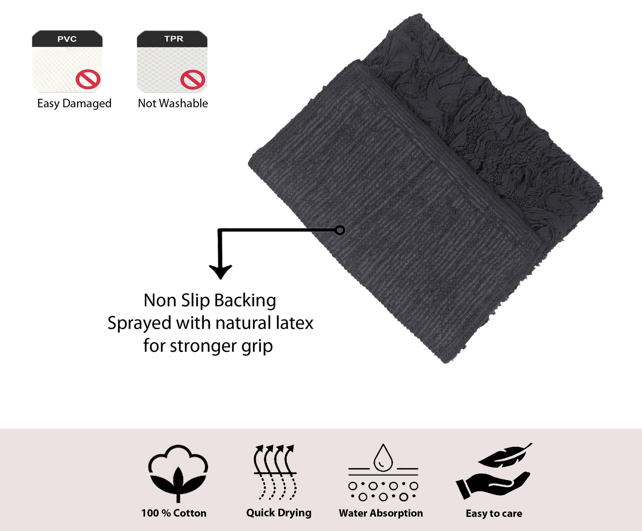 Home Weavers Bell Flower Collection 100% Cotton Non-Slip Bathroom Rug Set Machine Washable Heart Shape Bath Rug-25"x25", Bath Rug- 21"x34", Gray Color 2 Piece Bath Carpet set