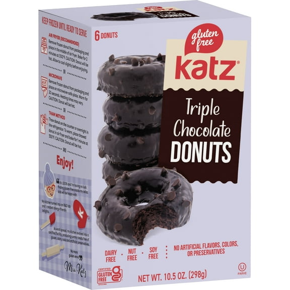 Katz Gluten Free Triple Chocolate Donuts |Gluten Free, Dairy Free, Nut Free, Soy Free, Kosher | (1 Pack, 10.5 Ounce Each)