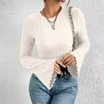 thumbnail image 2 of ZUKMRJPC Womens Long Bell Sleeve Shirts Solid Color Slim Fit Knitted Textured T-Shirts Trendy Going Out Fall Winter Fashion Outfits, 2 of 8