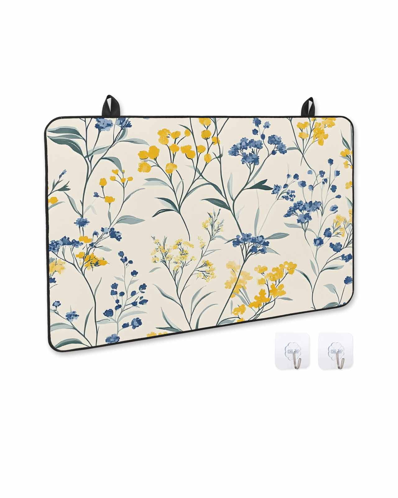 nqOlkjepod Large Induction Cooktop Protector Mat 24"x21", Yellow Blue Flowers Stove Top Covers for Electric Stove, Watercolor Botanical Floral Plants Stove Burner Cover Mats, Glass Top Stove Cover