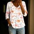 thumbnail image 2 of DeHolifer Women's Shirts Floral Printed 3/4-Sleeve V-Neck Button Down Casual Loose Shirts Tops Orange L, 2 of 6