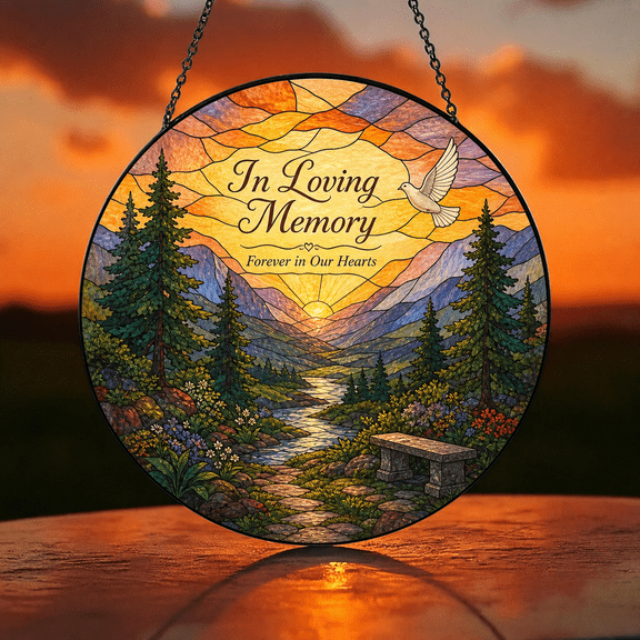 Memorial Landscape Suncatcher Stained Glass Window Hanging In Loving Memory Gift