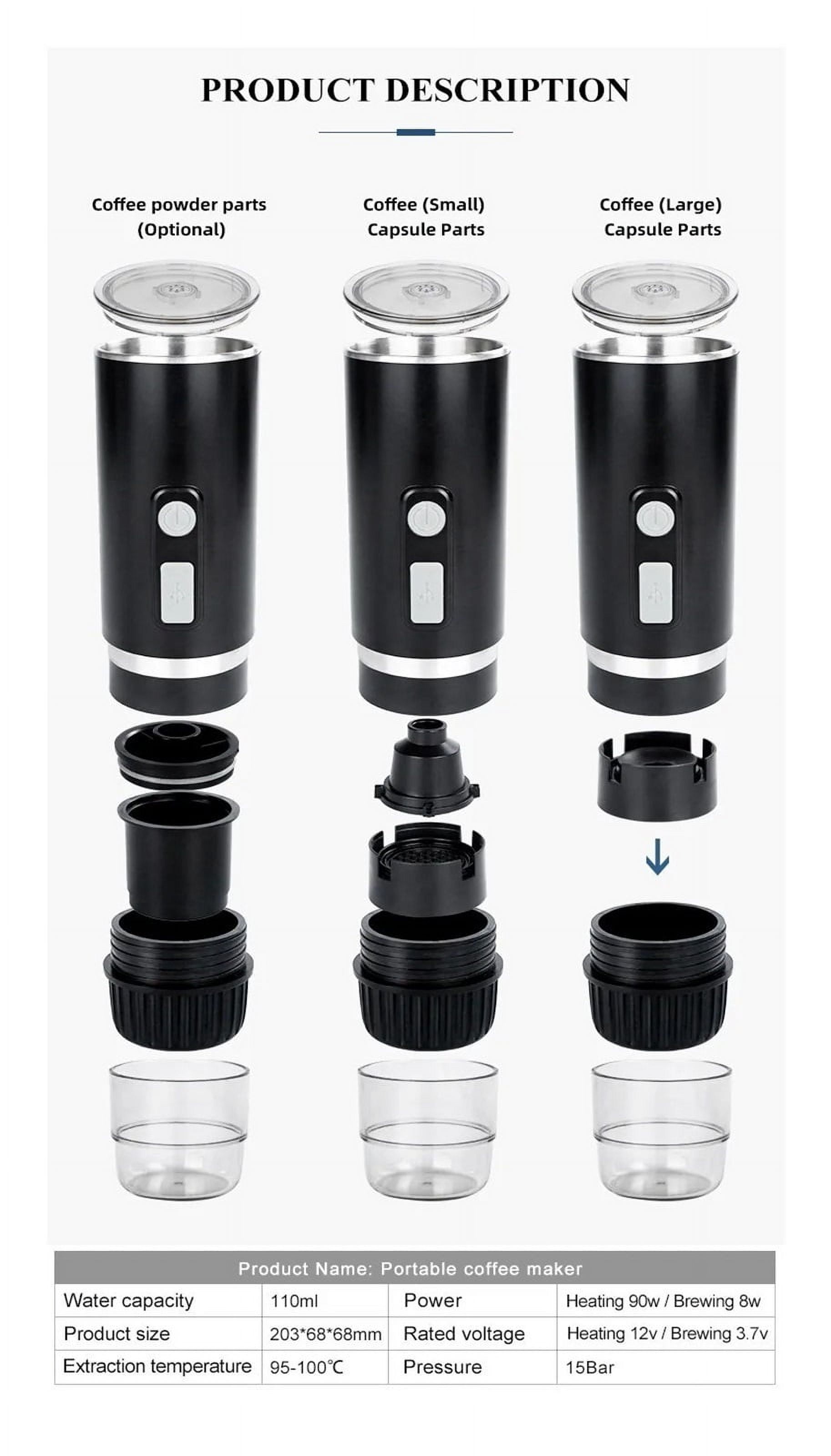 Portable Electric Mini Coffee Machine, Recharable Coffee Maker for Car Travel, Outdoor Small Automatic Espresso Machine 110ml ,Portable