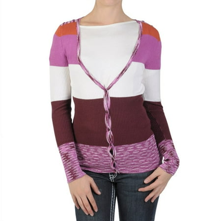 Brinley Co Juniors Striped V-neck Button-up Cardigan