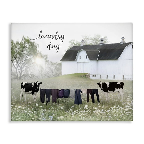 Stupell Laundry Day Rural Cows Meadow Nature Painting Gallery Wrapped Canvas Print Wall Art