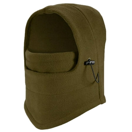 Fleece Balaclava Windproof Ski Face Mask for Men and Women Thermal Outdoor Hooded Hats Dual-Layer Winter Hat Green
