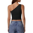 thumbnail image 4 of Lumtrix One Shoulder Going Out Tank Tops for Women Trendy 2026 Summer Y2K Crop Pleated Tee Sleeveless Slim Fitted Spring Fashion Shirts Black L, 4 of 4