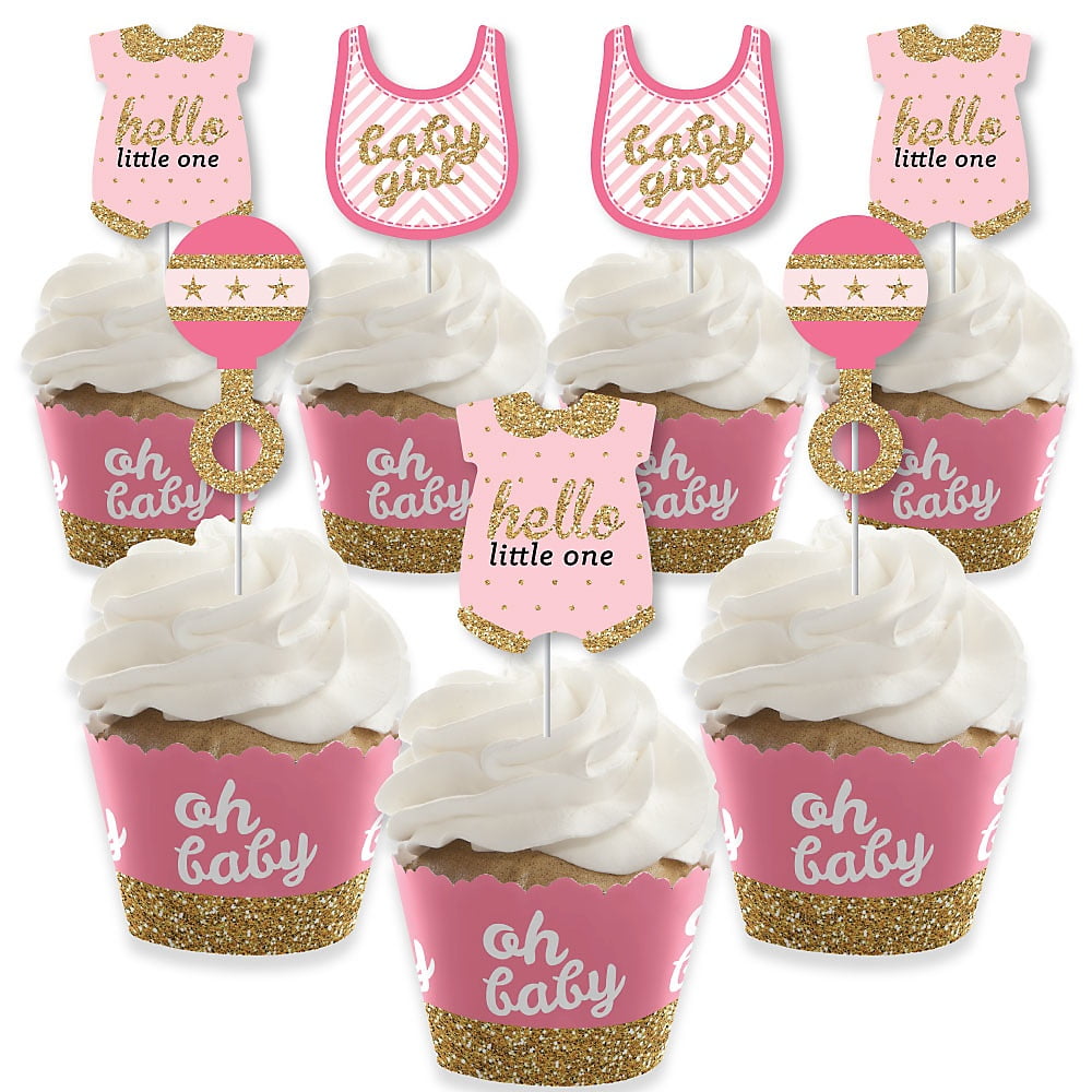 Hello Little One Pink and Gold Cupcake Decoration