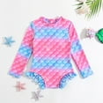 thumbnail image 2 of Toddler Girl Swim Baby Girls Swimwear Swimsuit Back Zipper Bathing Suits Long Sleeve Ruffle Girl Full Cover Flower Print UPF+ 50 Beach Bathing Suit,2-3 Years, 2 of 5