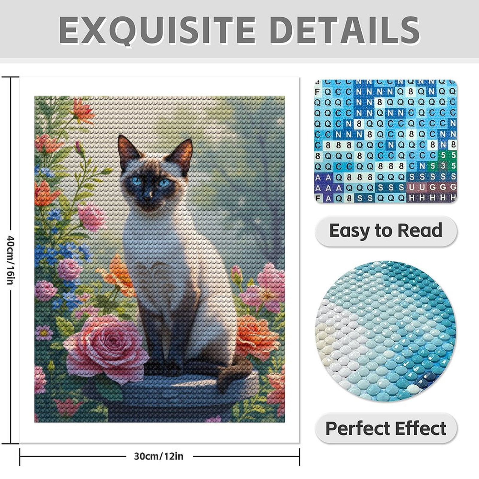 Diamond Art Kit for Adults, Siamese Cat Among Blossoms Diamond Painting for Adults Beginners, DIY Diamond Art Painting Kits, 5D Diamond Painting Crafts for Home Decor 12x16 Frameless