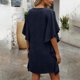 thumbnail image 5 of Mujeres manga corta vestidos de verano cuello en V sólido Batwing manga suelta cambio longitud de rodilla casual cómodo vestido corto de manga larga para mujeres, 5 of 6