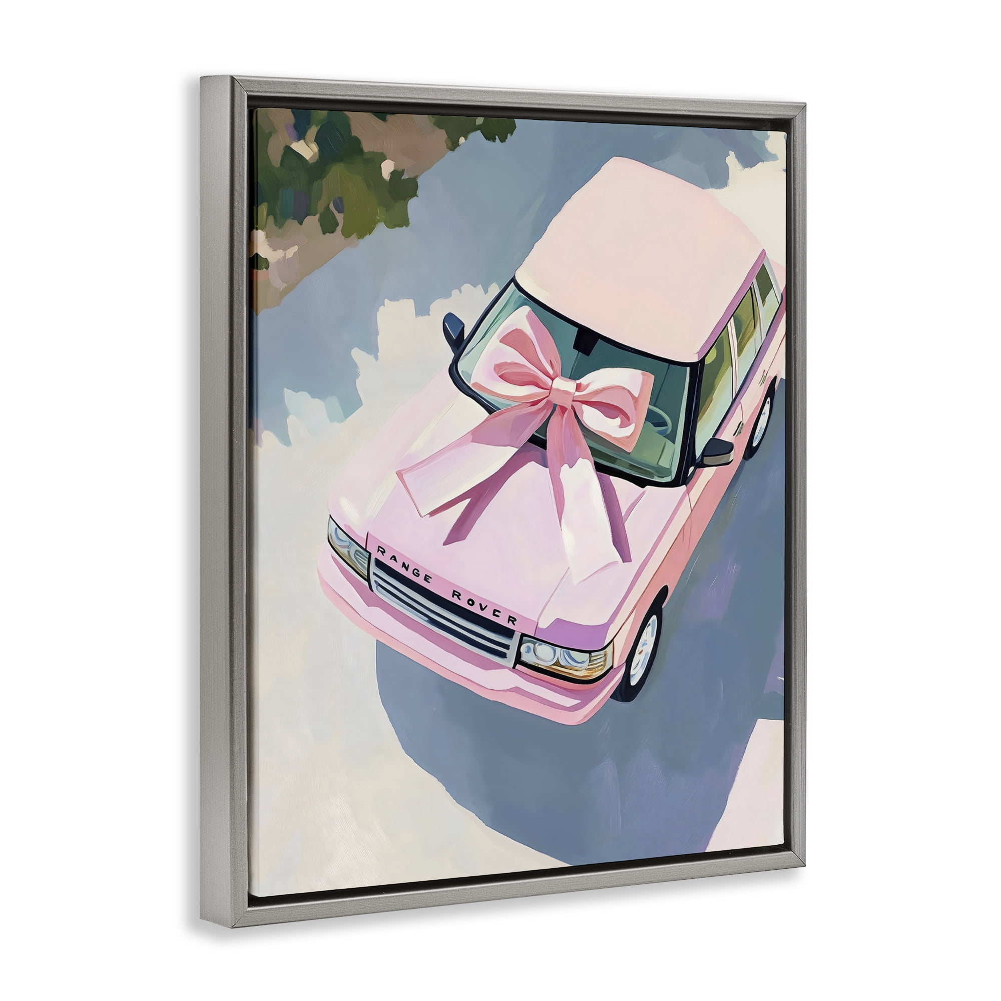 Stupell Industries Pink Luxury Rover with Ribbon Gray Framed Floater Canvas Wall Art, design by The Prints Vibe