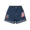 thumbnail image 5 of MaFYtyTPR Women's High-Waisted Denim Shorts Flag Printed Straight Leg Stretchy Dark Wash Jean Shorts 04-Blue M, 5 of 6
