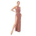 thumbnail image 4 of Vestido largo de malla con abertura lateral y diamantes de imitación brillantes para mujer, traje de baile lírico de Ballet, gimnasia, vestido de patinaje artístico artístico, 4 of 5