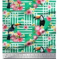 thumbnail image 1 of Soimoi Green Cotton Duck Fabric Floral & Toucan Bird Print Fabric by Yard 42 Inch Wide, 1 of 1