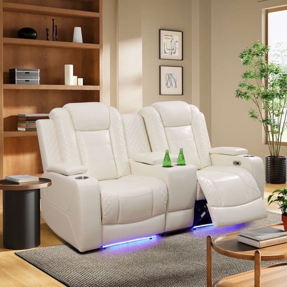 White Breathing Leather Living Room Recliner Loveseat