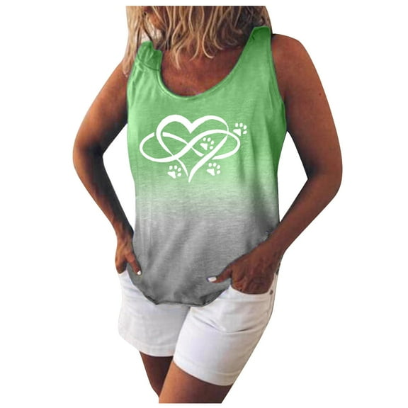 Spring Tops for Women Tank Tops for Women Women's Casual Loose Gradient Love Print V-Neck Sleeveless Tank Tops
