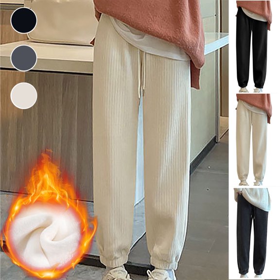 Smsaxvxz Fleece Sweatpants for Women Drawstring Elastic High Waisted Joggers Athletic Pants with Pockets Beige 2XL