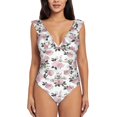 thumbnail image 2 of Yiaed Rose Flowers Print Women's Ruffled One Piece Swimsuit V Neck Swimwear Slimming Monokini for Woman-X-Large, 2 of 8