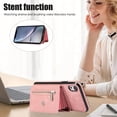 thumbnail image 4 of for iPhone XR Case with Zipper Card Holders and Crossbody Strap & Short Belt for Women, RFID Blocking PU Leather Button Flip Shockproof Wallet Case Cover for iPhone XR - Rosegold, 4 of 10