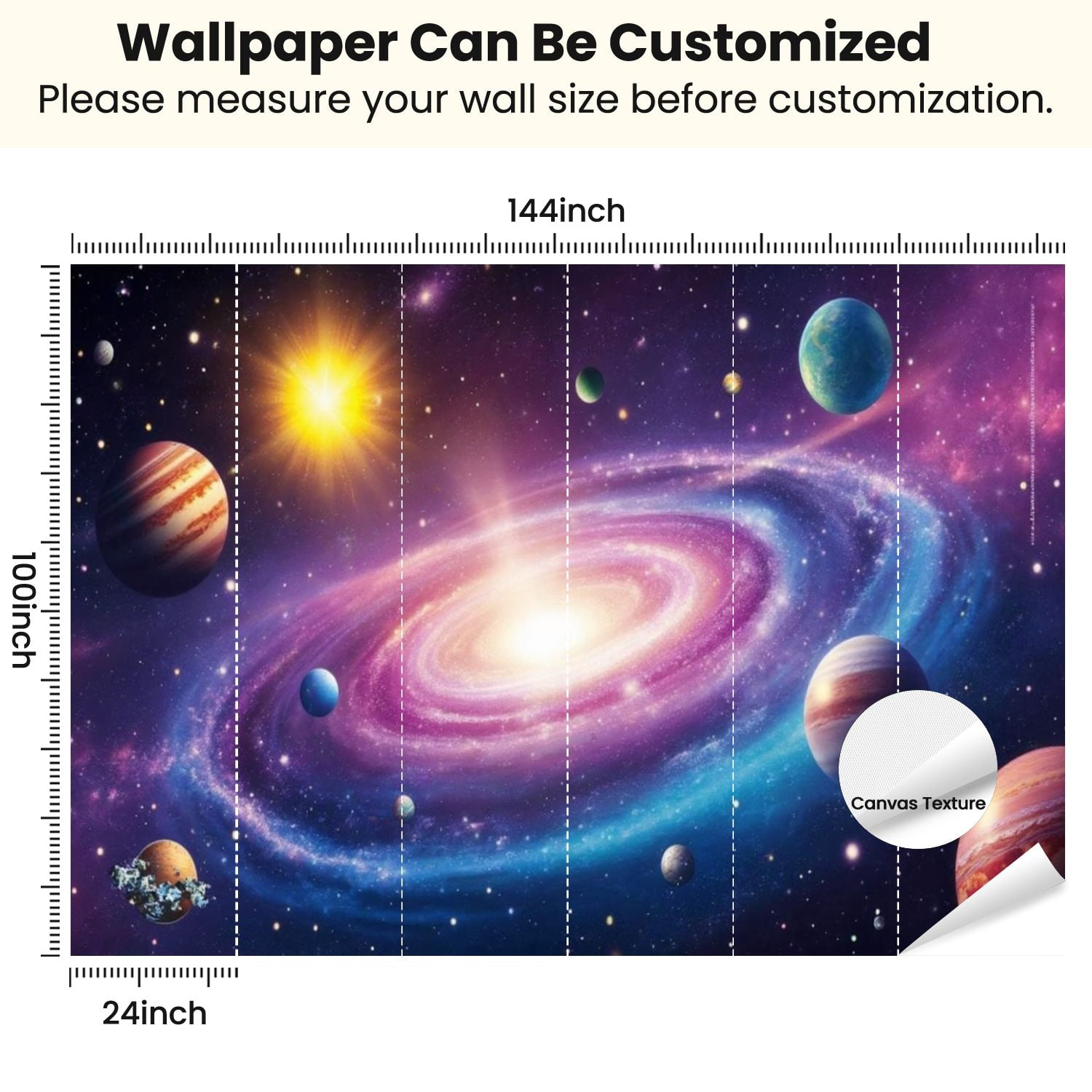Peel and Stick Wallpaper Color Planet Galaxy Nursery Galaxy Stars Planets Nebula Spiral Modern Art Wall Mural Decor Self Adhesive and Removable 100in x 144in